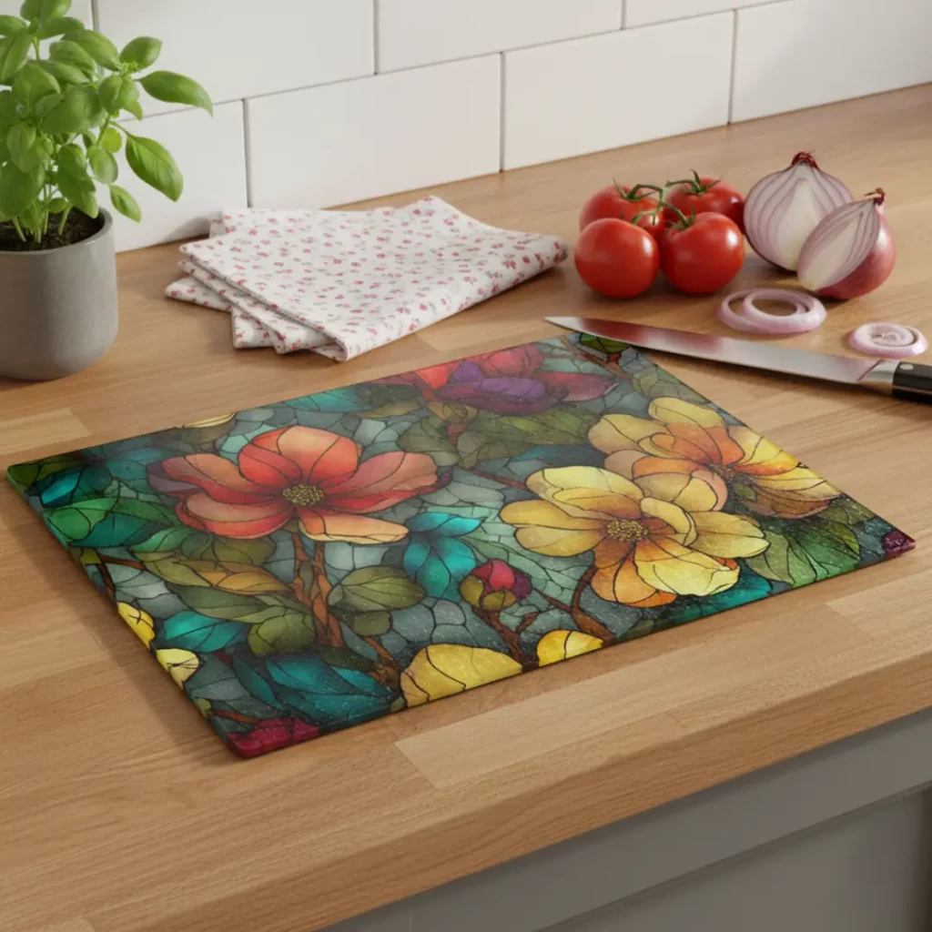 14Sunset Magnolia Stained-Glass Glass Chopping Board