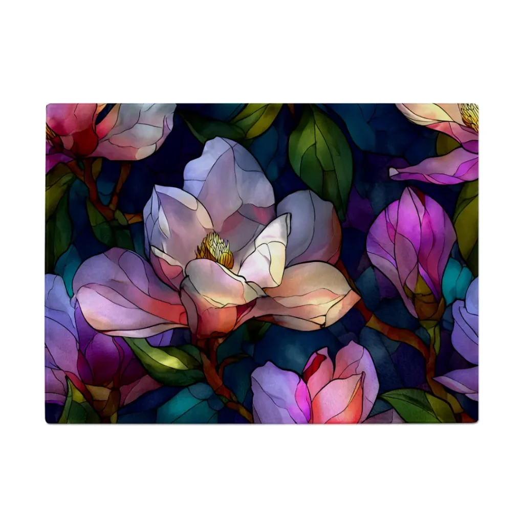 17Midnight Magnolia Stained-Glass Glass Chopping Board