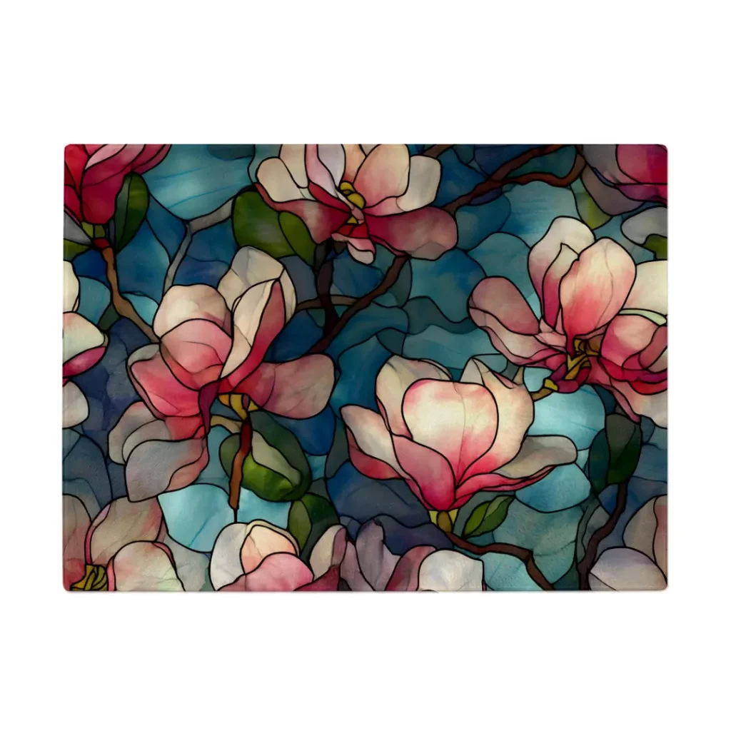 7Pink & Cream Magnolia Stained-Glass Glass Chopping Board