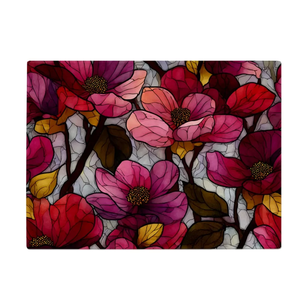 9Deep Pink Magnolia Stained-Glass Glass Chopping Board